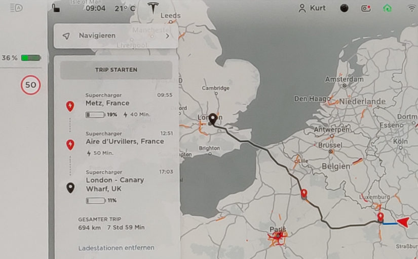 Saarbrücken - London mit 36% Akku