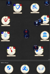 Ansicht des Zauberbuches mit 8 Spielern und 3 Bluffs